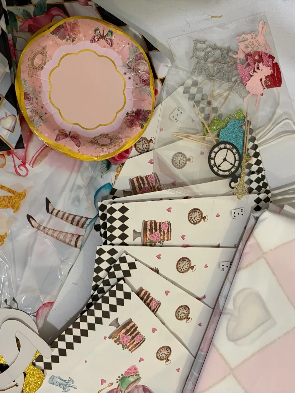 Pink & Gold Alice In ONEderland Birthday Tea Party Supplies